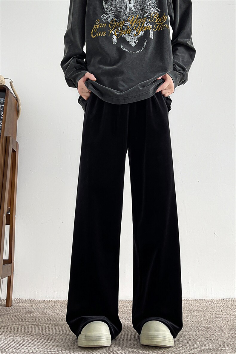 8XL-M加绒美拉德宽松金丝绒阔腿裤垂感拖地裤K993P55加绒65控78,男装休闲裤,电商D206-1
