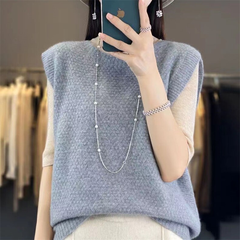 马甲女圆领一线成衣2025春秋新款针织坎肩宽松马夹内搭,女装背心吊带,萱芳婷羊绒