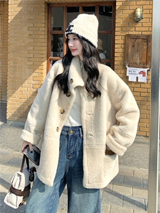 减龄两面穿咖色皮毛一体外套女冬季2025新款羊羔毛小个子加厚棉服图片