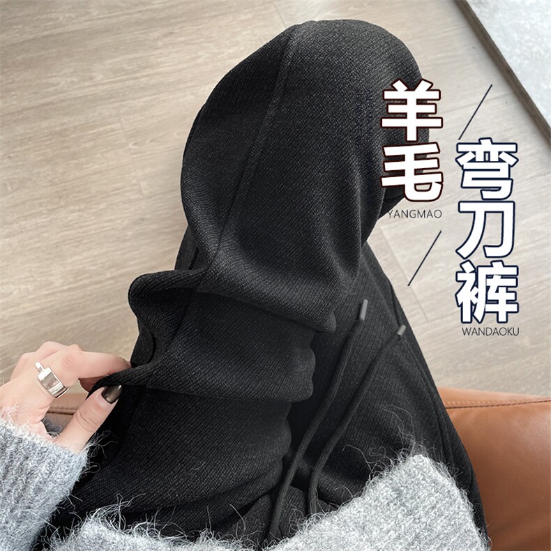 白色阔腿裤女秋冬休闲羊毛香蕉卫裤宽松加绒运动裤弯镰刀裤,女装休闲裤,云美莎专业女裤-全店现货