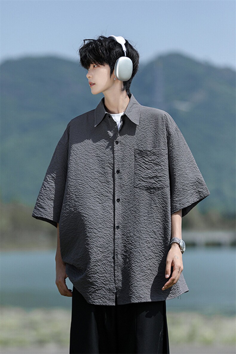 8XL-M泡泡纱盐缩肌理短袖衬衫男夏季冰丝外套防晒衬衣DC28011P36,男装衬衫,电商B312