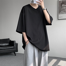 8XL-M短袖肌理感冰丝凉感T恤特大码鸡心领半袖纯色体恤DX1216/P28，男装T恤，电商B238