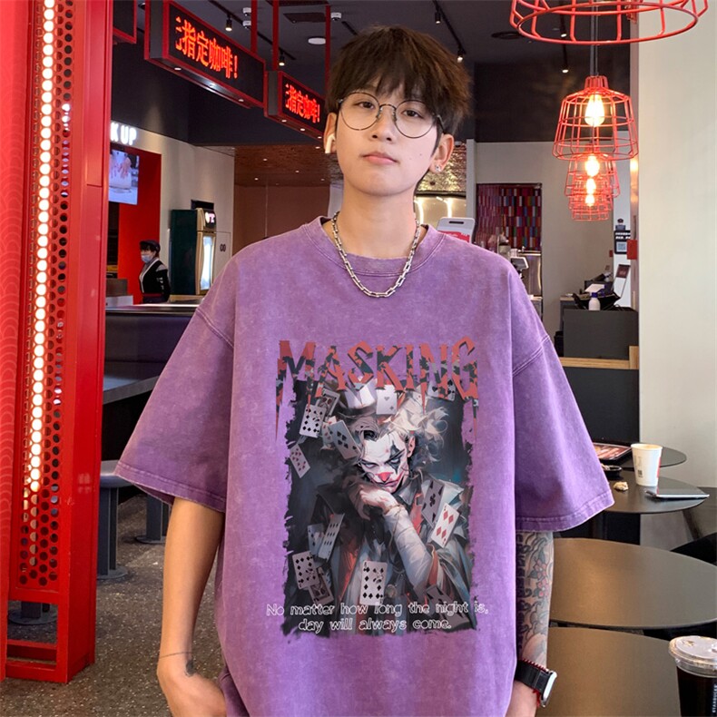 ！2024夏季新款男士潮牌纯棉水洗短袖宽松情侣半袖XT180P35,男装T恤,电商B220