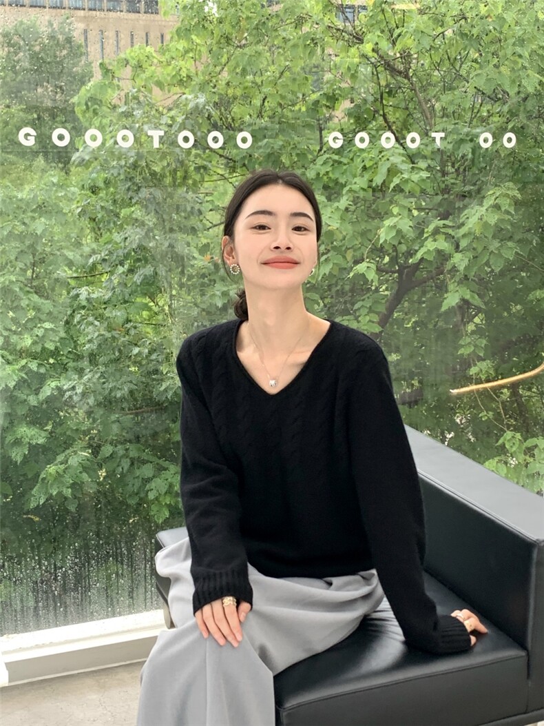 秋冬新款低圆领女修身套头上衣针织衫,针织衫/毛衣,玛卡隆羊绒