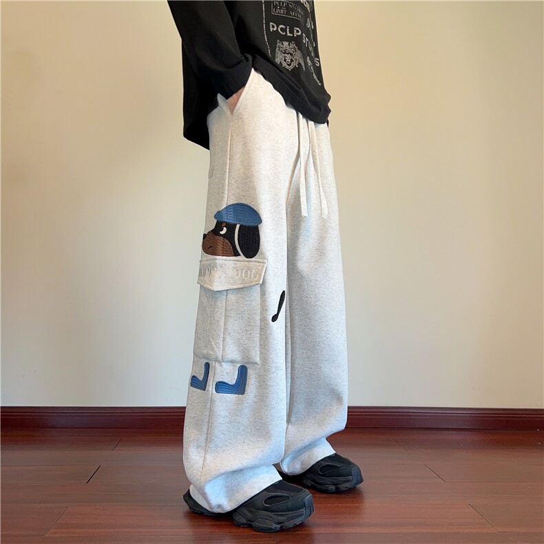 秋季新款小狗刺绣侧边口袋设计感百搭卫裤B315-K25346-特p40控78，男装休闲裤，电商B315