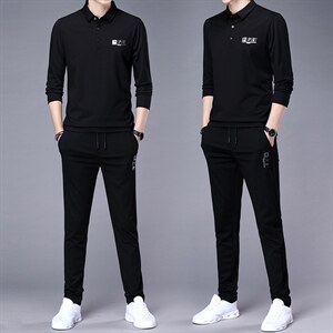 中年男士黑色休闲服运动套装2023春秋季新款中老年爸爸装套头卫衣