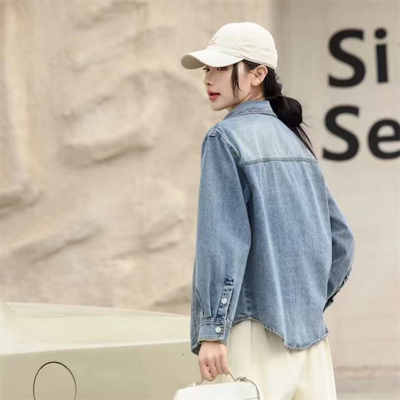 2025春秋新款韩版修身短款百搭牛仔外套女长袖小个子衬衫夹克上衣,女装牛仔外套,莜菲儿