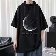 LD54246-P45连帽短袖t恤男大码胖子带帽五分袖中袖，男装T恤，电商A040