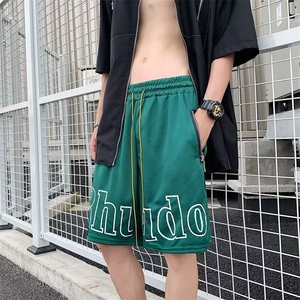夏季新款港风男沙滩裤印花字母潮牌运动宽松大码休闲五分裤图片