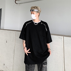 夏季设计感拉链短袖T恤2025新款美式潮牌半袖上衣现货T1789-P33，男装T恤，星座512-4