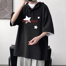 LD54379-P45NASA连帽短袖t恤男大码胖子带帽五分袖中袖，男装T恤，电商A040