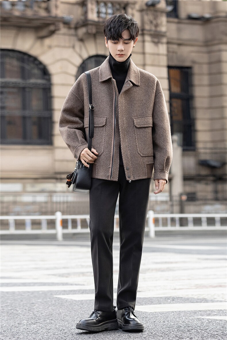 羊毛双面尼子外套男休闲短款夹克秋冬宽松高级感j85866-p325控559，男装毛呢大衣，电商A355（原A415）