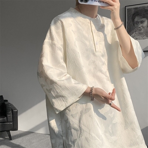 8XL-M风蝴蝶t恤大码唐装新中式七分袖棉麻冰丝短袖DX1208P48图片