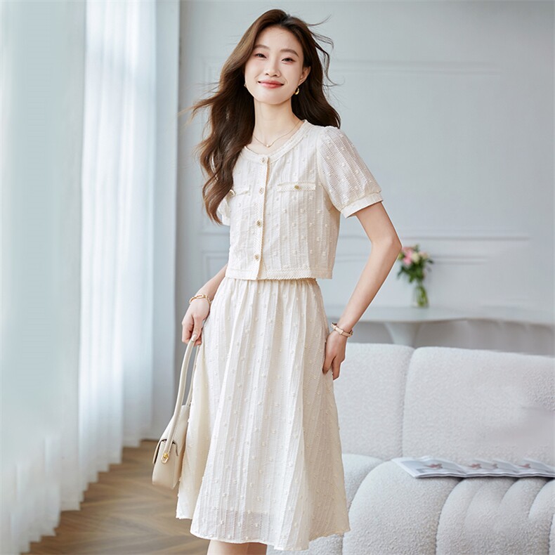 拉夏贝尔官方气质时尚套装女2025年夏季新款小衫半身裙休闲两件套，女装套装/套裙，苗苗