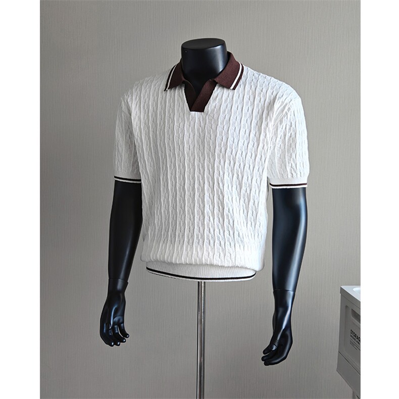 盗图老钱风海鸥领提花撞色冰丝针织短袖POLO衫H91048/P58控88，男装T恤，电商A243