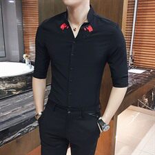 2021年夏季七分袖休闲修身型时尚简约百搭绣花衬衫，男装衬衫，星座419（原A233）