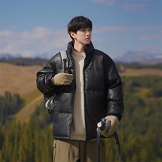 港风潮牌新款亮皮防水立领棉服潮流保暖棉衣M083-P100控139，男装棉衣，星座717
