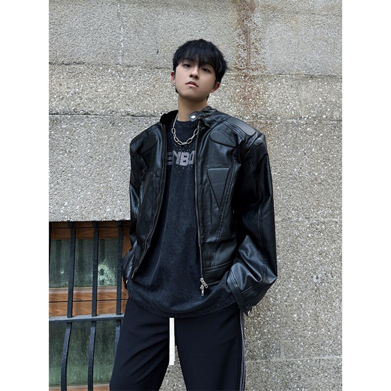 cleanfit短款皮衣外套男设计感pu皮夹克痞帅炸街机车服W5692-P85，男装皮衣，星座412-3