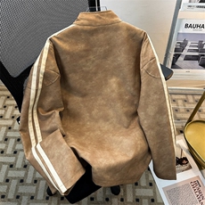 JK8547-P73撞色拼接皮衣外套男春秋季vintage美式夹克高级感，男装夹克，电商B323A