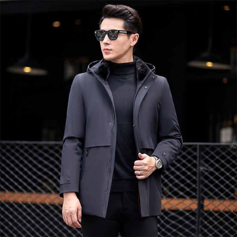 羽绒服连帽毛领冬季外套2023新款中年男士鸭绒服爸爸冬装休闲上衣,男装羽绒服,电商B212（原钱塘6029）