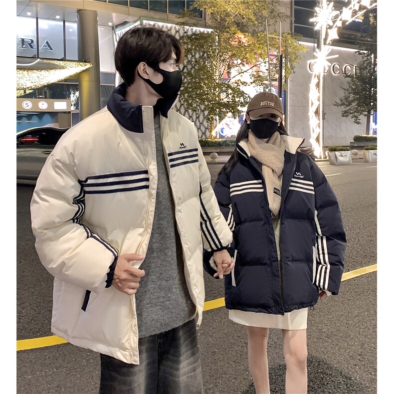 情侣装冬装美式条纹织带棉服刺绣logo棉衣休闲外套男G1100P118,男装棉衣,电商A339