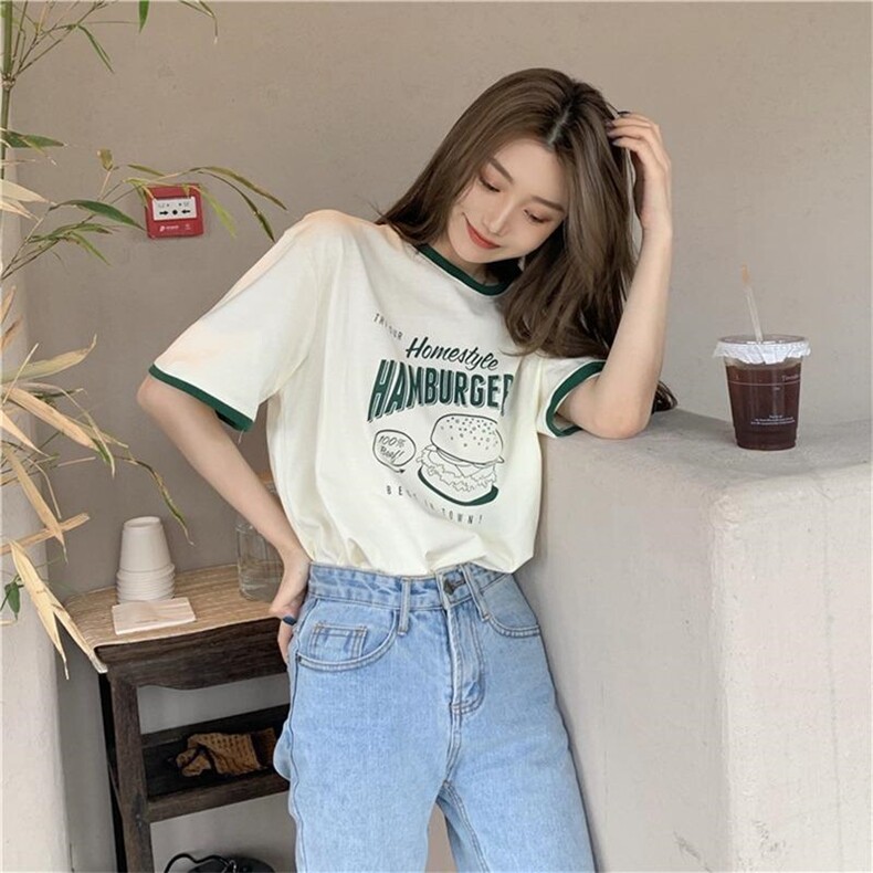 拼色领口汉堡T，女装，新雅行-1