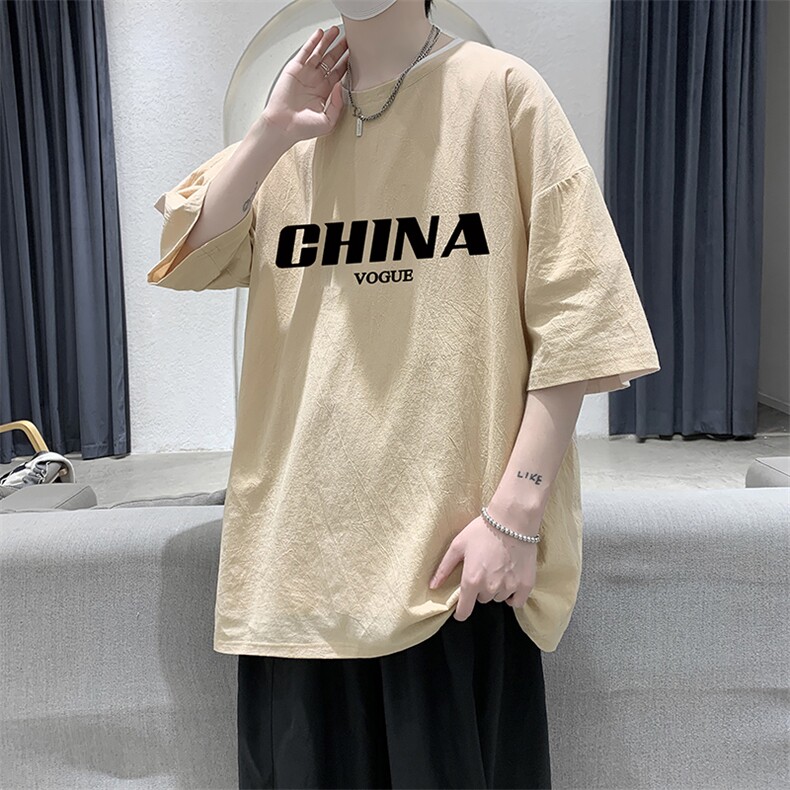 YT26001-P30亚短袖t恤男大码五分袖男宽松七分袖港风模特,男装T恤,电商A040