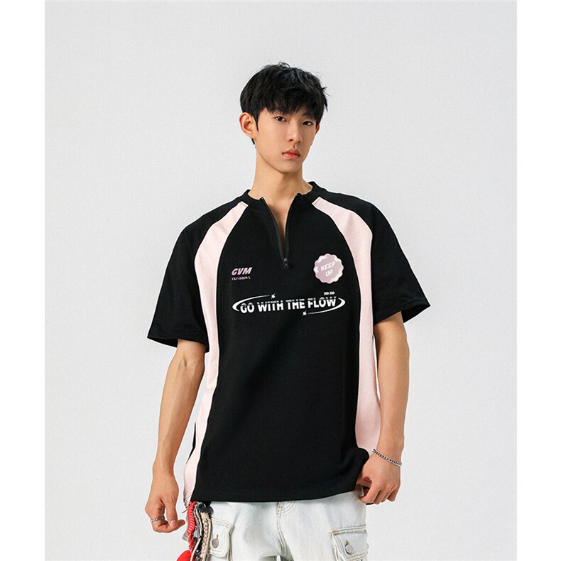 领口拉链拼接设计大码M-5XL印花短袖T恤男：棉DX78024P50控78,男装T恤,星座226-1