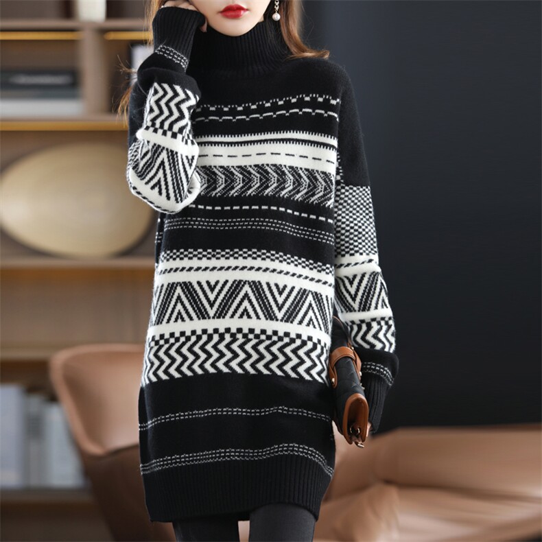 长袖套头条纹高领2024年秋季羊毛衫，女装羊毛衫，冀清阳荣