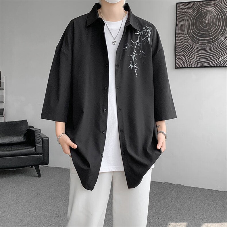 短袖衬衫男夏季新款新中式宽松大码冰丝新中式衬衣CS3301-P32,男装衬衫,星座214-3