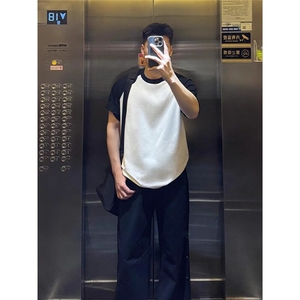 【有货】DB11-批40插肩短袖t恤男夏季黑白拼接新款潮牌纯棉情侣装图片