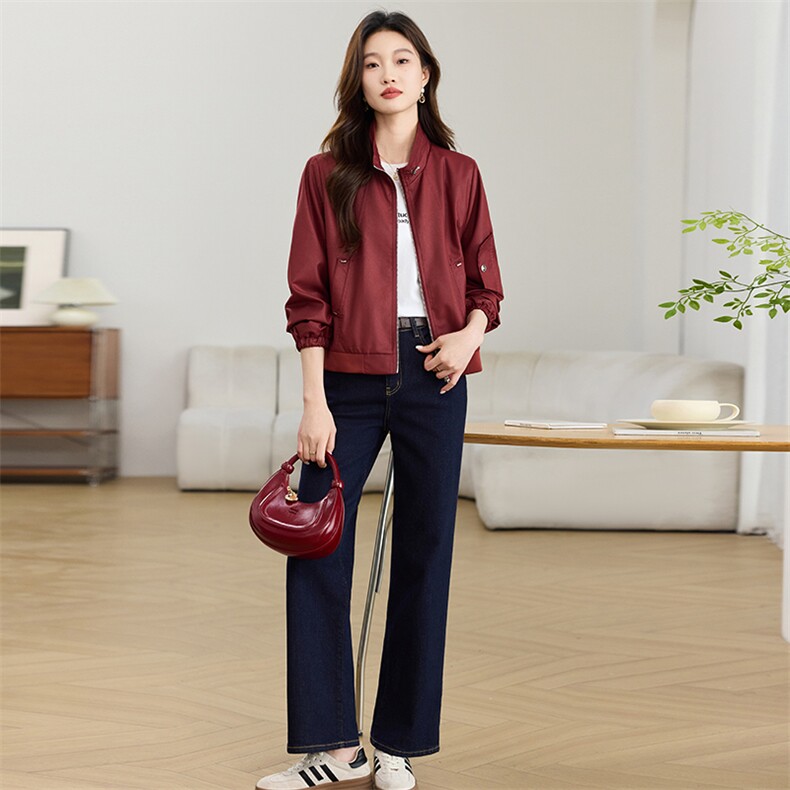 红牛仔短外套女2025春季新款小个子洋气高级感工装时尚夹克,女装短外套,素月