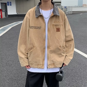 棕色牛仔外套男士韩版潮流高街帅气宽松2024秋冬ins外套W5893-P77图片