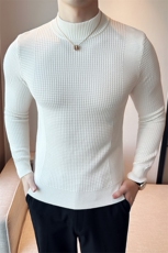 2024秋冬新款英伦修身暗花半高领毛衣针织打底衫男M39-p65，男装针织衫/毛衣，电商D303