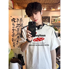 夏季美式高街重磅纯棉三条杠织带撞色男女短袖T恤ZD391-特P30，男装T恤，电商A486