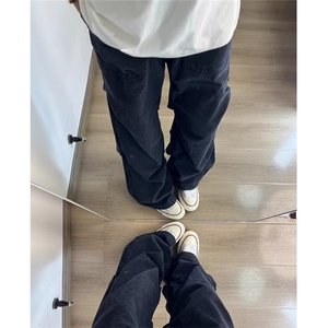 复古小众打褶垂感牛仔裤男女新款宽松直筒显高工装休闲裤NA148