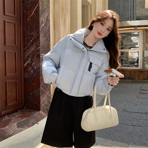 现货新款羽绒服女短款韩版立领简约加厚小个子高级感面包服外套潮图片