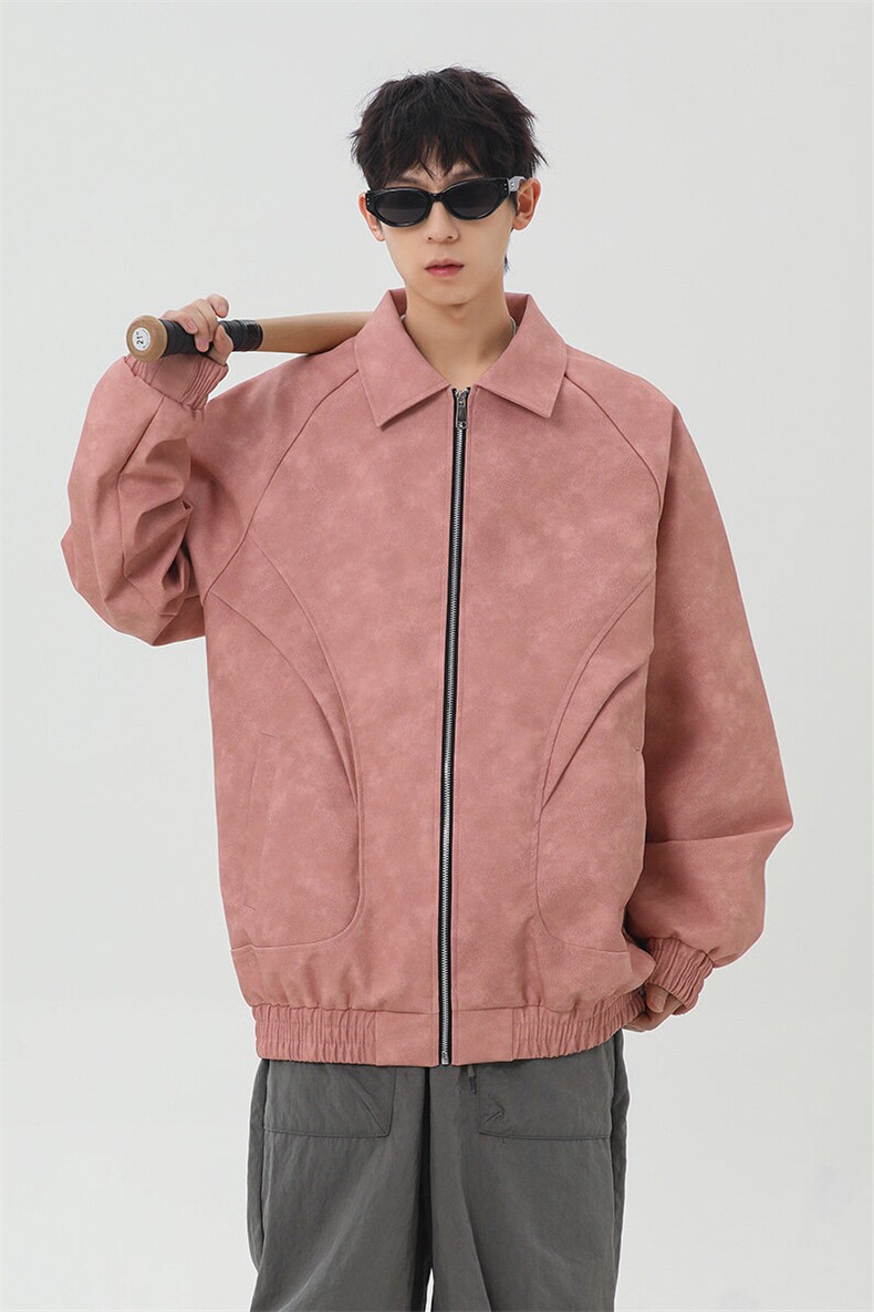 日系灰底皮衣夹克男春季新款工装外套潮牌飞行夹克A436-1801-P75,男装夹克,电商A436