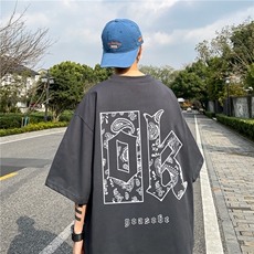 纯棉情侣装字母印花夏短袖T恤男大码A430-1-WT220，男装T恤，电商A426-1(原A430-1)