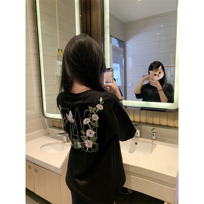 H0509-p35刺秀潮牌花朵短袖t恤男女款，女装T恤，星座617A-2