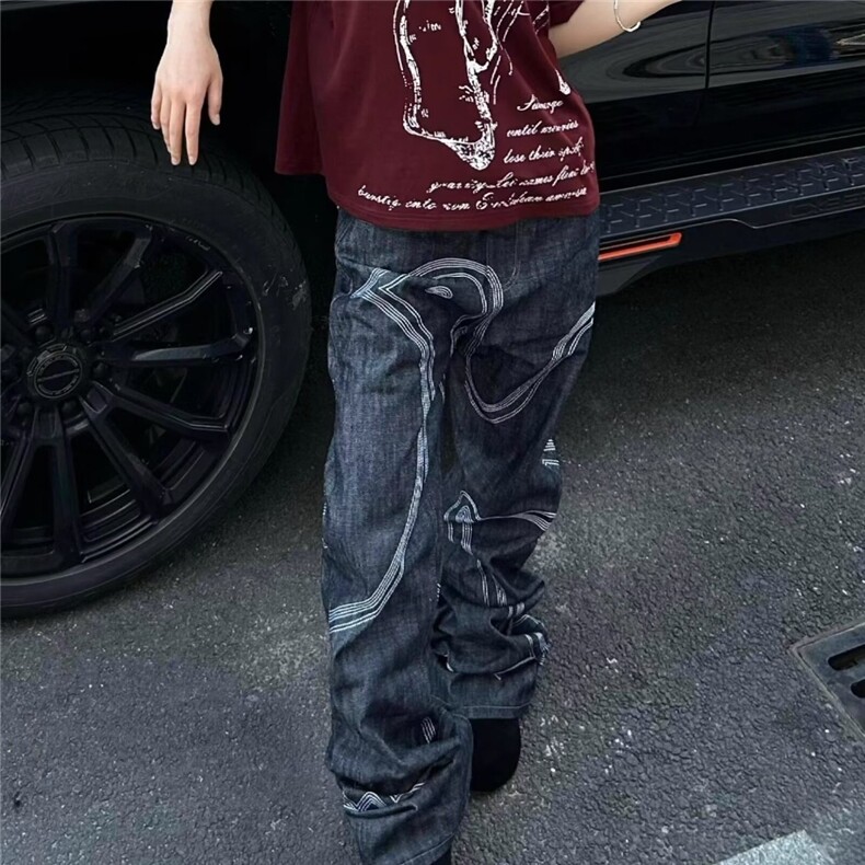 美式潮牌复古水洗工装牛仔裤男女新款设计感痞帅裤子LB51355-P55,男装牛仔裤,星座1008