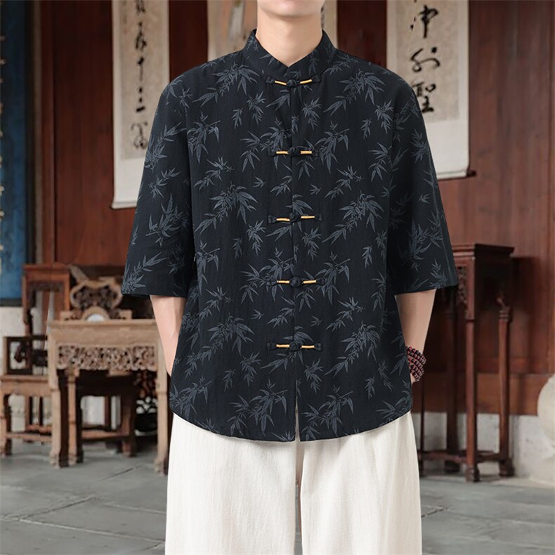 男士衬衫五分袖衬衣中袖印花立领唐装风XZ1512-2553-P45,男装T恤,星座1512