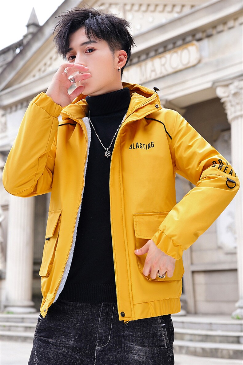 冬季新款棉服男模特加厚夹克风衣保暖外套工装棉衣黄色862加绒,男装夹克,星座1207