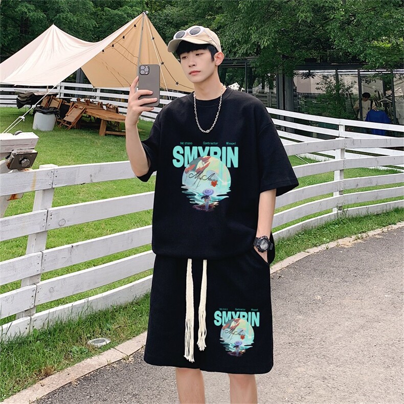 电商DSA028-TZDTHP422-P50 夏季华夫格套装男T恤短裤两件套港风图片