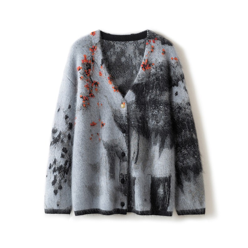 2025年秋季时尚百搭通勤简约休闲柿柿如意开衫，女装羊绒衫，致织羊绒