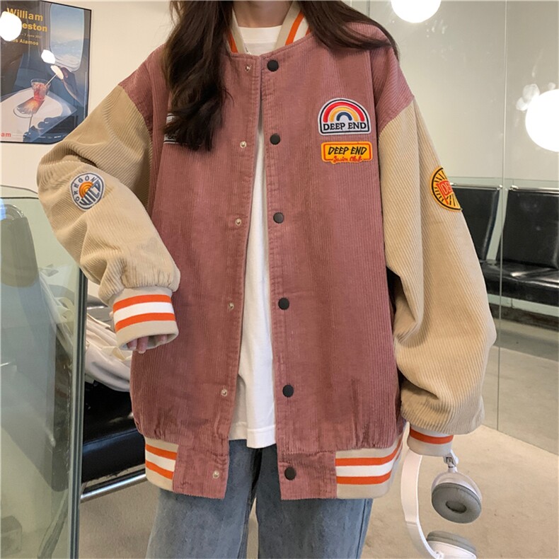 加绒加厚灯芯绒外套秋冬季甜酷风设计感棒球服-E231-P65,女装短外套,星座911-2(原星座613-2）