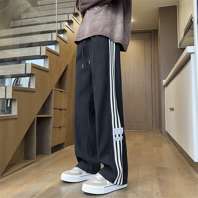 男士运动裤抽绳长裤春季三条杠休闲裤男直筒宽松A266-KZ916-P50,男装休闲裤,电商A266