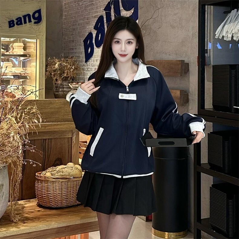 抖音得物品质秋冬美式高街重磅结构拼接织带翻领卫衣夹克外套W113,男装夹克,电商A486