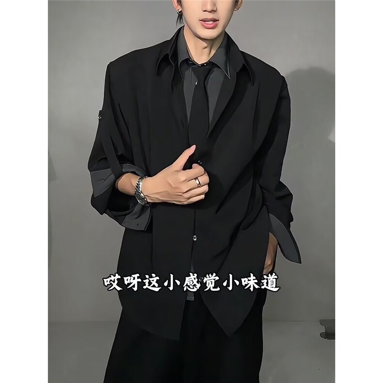 档口大货D5170-特批65黑色衬衫早秋经典款宽松长袖上衣,男装衬衫,星座603-2