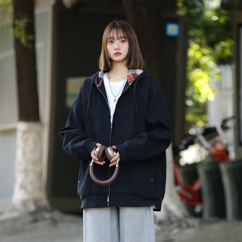 中性风大码春款潮牌连帽水洗棉夹克A406 JK3517 P85图片